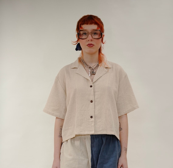 【KOOLOSET】[Linen] Mate Crop Check Shirt Embroidered Linen Woven Cropped Shirt | Karen Millen
