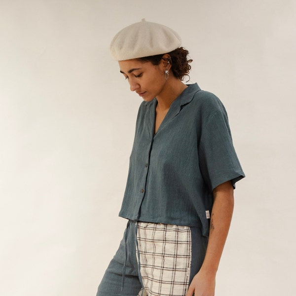 Linen Shirt / Cropped Shirt / Collar Shirt / Short Sleeve Shirt / Linen Co- Ord set / Button Up Top / Sustainable Fashion / Minimal