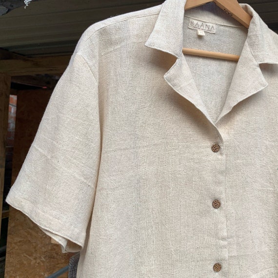 Linen Shirt / Cropped Shirt / Collar Shirt / Short Sleeve