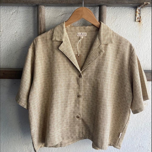 Linen Shirt / Cropped Shirt / Collar Shirt / Short Sleeve - Etsy