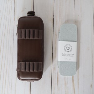 Ensemble d'étuis de voyage aquarelle en cuir véritable | Palette de voyage | Palette fine | Grand puits de mélange | Tient dans notre trousse