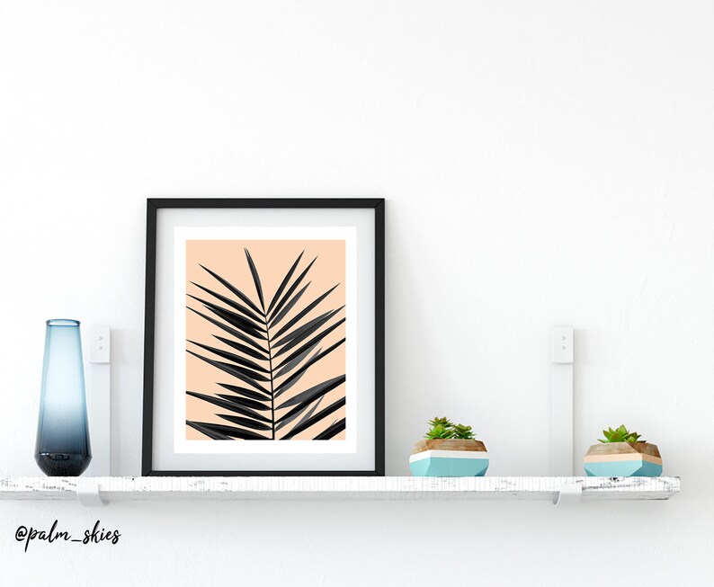 Palm Leaf Print Black Palm Print Peach Printable Wall Art ...