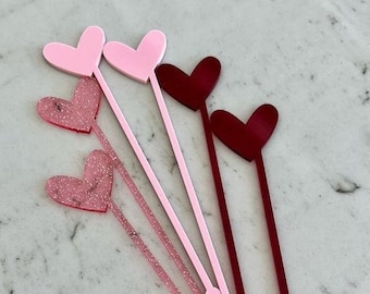 Valentines  Drink Mixers | Heart Stirrers | Beverage Mixer set of 6 |