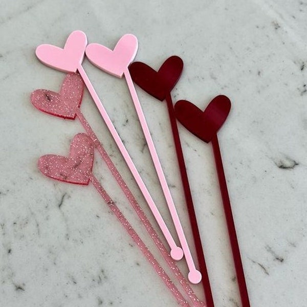 Valentines  Drink Mixers | Heart Stirrers | Beverage Mixer set of 6 |