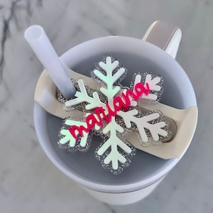 Snowflake 30 or 40 oz Stanley Tumbler Lid Topper, Personalized Stanley Tumbler Topper, Name Plate, Cup Name Tag, Stanley Cup Accessories