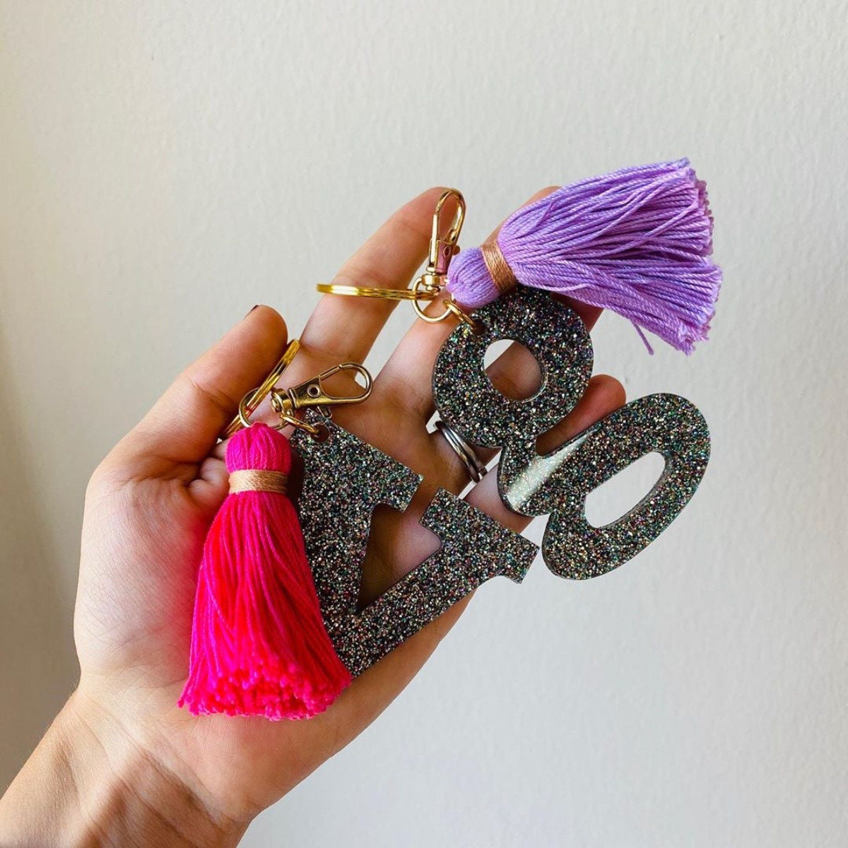 Initial glitter acrylic keychain Custom Personalized with Etsy