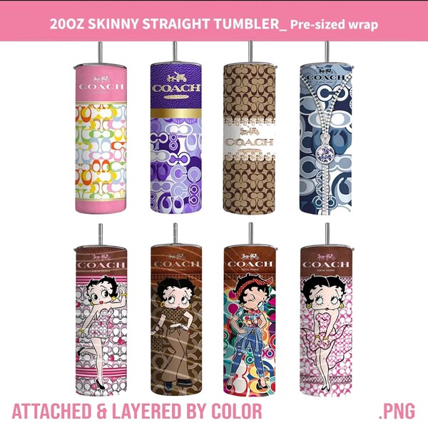 Cartoon 80s Tumbler, Bags Pattern Tumbler, Betty 20oz Skinny Tumbler, Sublimation Designs, Retro 80s cartoons Tumbler Wrap, Png Download