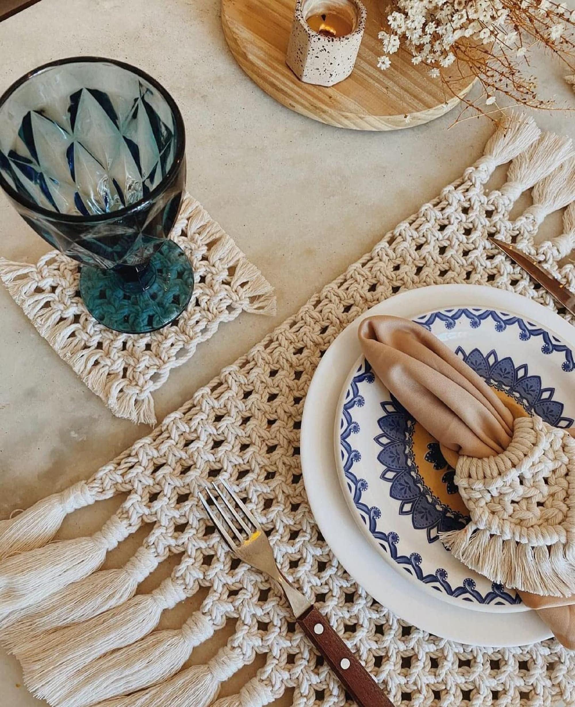 Macramé Placemats Woven Place Mats Comes With 2 Coaster and 2 Etsy
