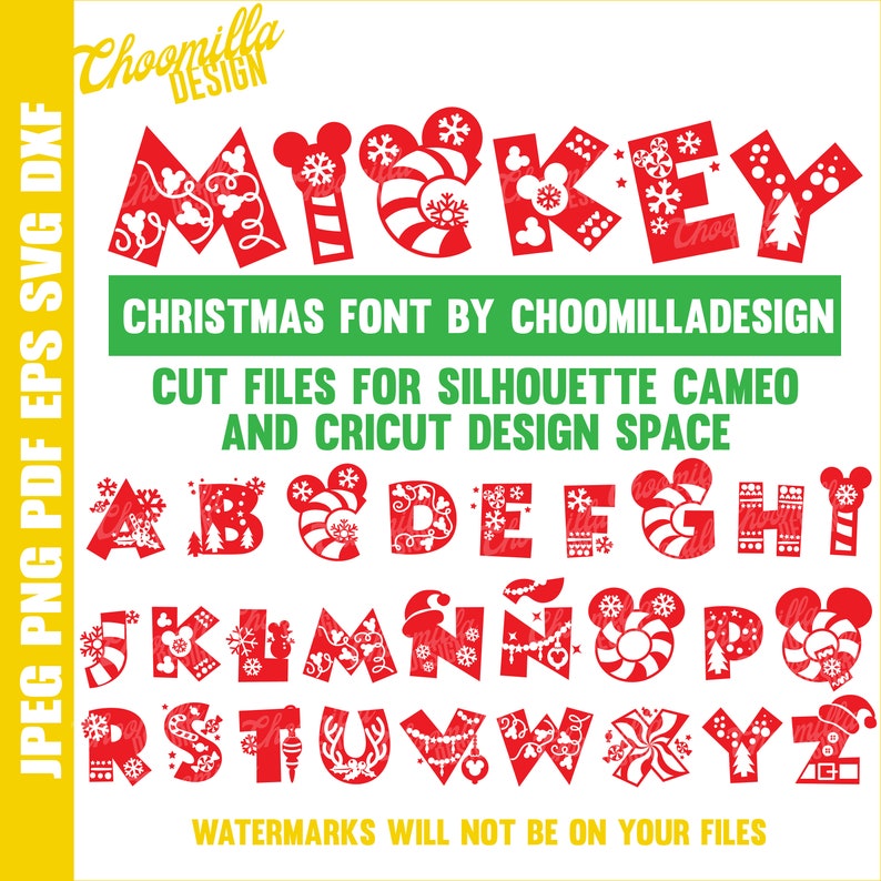 Download Christmas Mickey alphabet dxf svg png New Year 2020 font ...