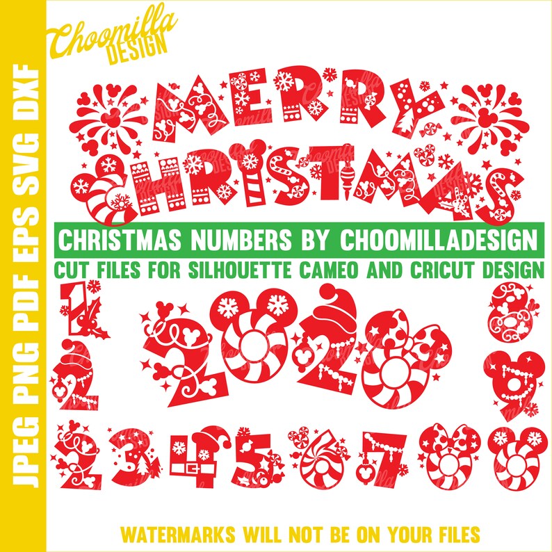 Download Christmas Mickey numbers dxf svg png New Year 2020 font | Etsy