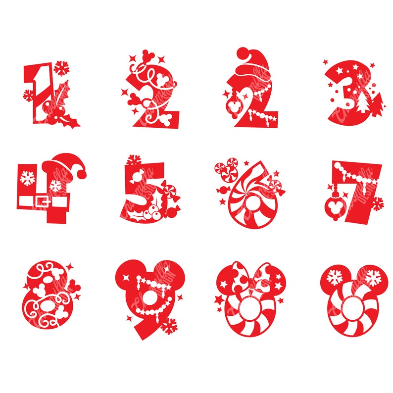 Download Christmas Mickey numbers dxf svg png New Year 2020 font | Etsy