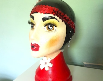Mannequin Head Art Deco", "Flapper Girl", "Ava" "1920s Vintage Style, Hats/Wigs