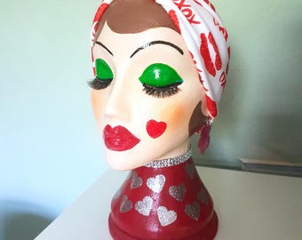 Mannequin Head for Hats/Wigs  "Cathy" Hat Stand, Rockabilly 40's/50's Headphone Holder-Vintage Style