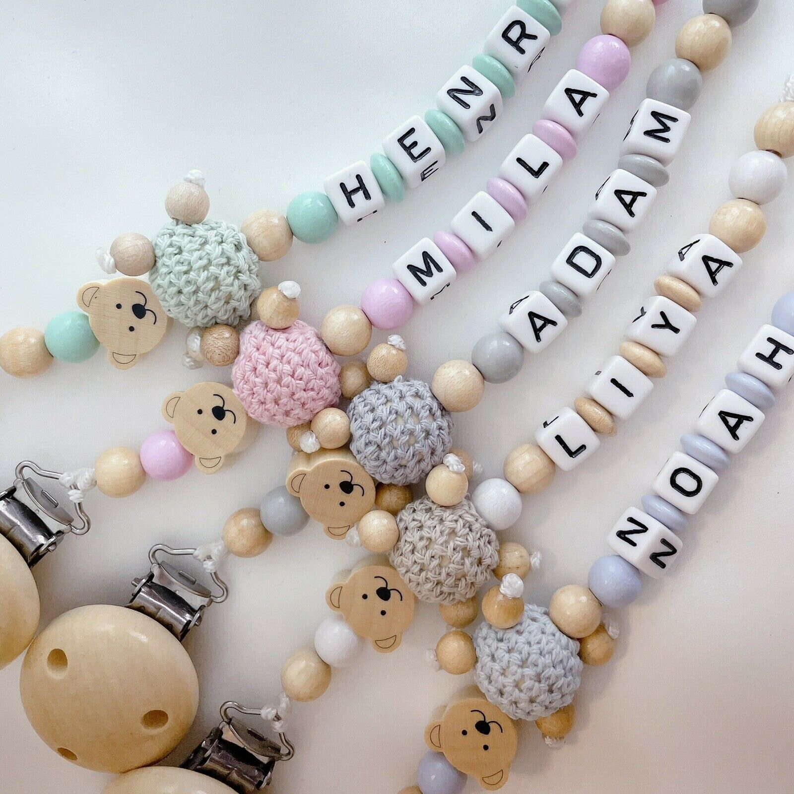 Grün Schnullerkette mit Namen Junge Mädchen Schnuller Clip