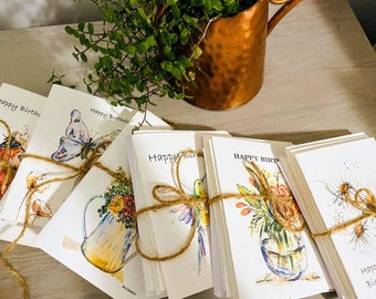 Spring Cards Bright Colours Notes 6 pack of cards Birthday Cards Watercolor Printed Notes Watercolour Cards Assorted Greeting Cards
