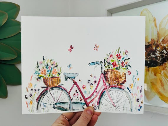 Bicicleta Con Cesta De Flores Ilustración, Bicicleta Cesta Flor Dibujo