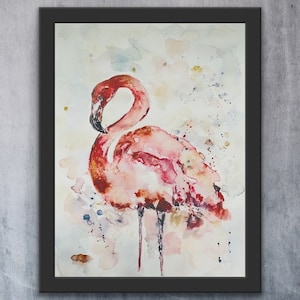 Abstract Flamingo, Print of Flamingo, Watercolor Flamingo Art, Fun Splash Colour Bird Print, Nursery Art Pink, Watercolour Flamingo