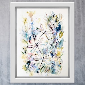 Floral Dragonfly Print, Watercolor Flowers and Dragonflies, Elegant Dragonfly Wall Art, Pretty Floral Dragonflies Watercolor Print