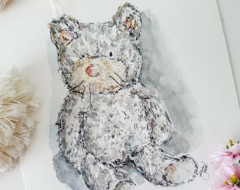 Custom Stuffed Animal Painting, Painted Lovie Watercolour Art, Custom Kids Stuffie Illustration, Childs Favorite Stuffed Animal Keepsake