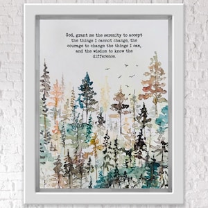 Preghiera della serenità Boho Watercolor Trees, Dio mi conceda la serenità Watercolor Art, CORAGGIO di cambiare le cose che posso, Grande libro Wall Art