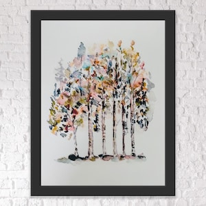 Bunch Simple Abstract Leafy Trees, Dreamy Forest Elm Trees, Simple Watercolour Rainbow Trees, Nature Lover Colourful Trees Print, Watercolor