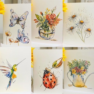Paquet de cartes vierges marguerite, carte vierge coccinelle, carte vierge papillon, cartes aquarelle été, paquet vierge de cartes de voeux joyeux