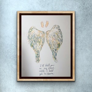 I’ll Hold You In My Heart Until I Hold You in Heaven Watercolour Sign Art, Angel Wings Baby Feet Watercolour Baby Loss Print, Angel Baby