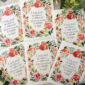 Lot de 6 cartes de voeux aquarelles pliées Merci voisin, les bons voisins sont difficiles à trouver, lot de 6 cartes meilleurs voisins