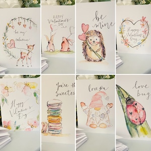8er Aquarell Valentinstag Karten, 2023 Valentinstag Karten Kunstwerk, lustiges und hübsches Valentinstag Grußkarten Bundle