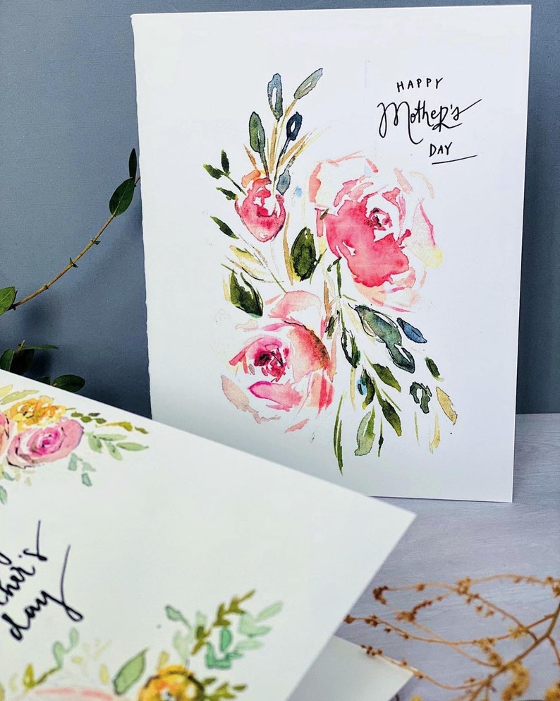 Folded Watercolour Mothers Day Cards, Pack of 6 Assorted Happy Mothers Day Greeting Note Cards, Floral Watercolour Mothers Day Art Cards image 8