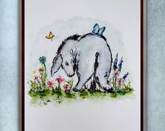 Winnie the Pooh - Disney - Eeyore Watercolor Painting - Print