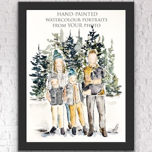 Familie aquarelportretten, mensenillustraties, eenvoudige gezichten Aangepaste aquarel familieschilderijen, familiekunst
