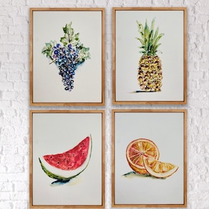 Set of Four Summer Fruits Watercolour Prints, Watercolour Watermelon, Orange, Grapes and Pineapple Print, Kitchen Wall Art , Kitchen Fruits