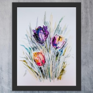 Tulip Spring Decor, Watercolor Tulips, Colourful Tulip Floral Wall Art, Loose Floral Watercolour Print, Three Tulips Print, Holland Art
