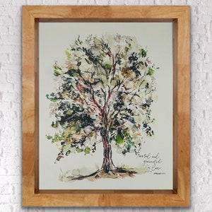 Radicati e fondati nell'amore (Efesini 3:17) Stampa acquerello di un olmo, Stampa acquerello di un albero frondoso, Versetto biblico d'amore