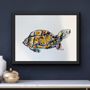 Watercolour Turtle Illustration, Turtle Wall Print, Watercolour Reptile Artwork, Cute Turtle Painting