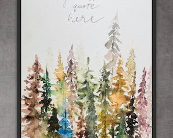 Your Own Custom Personalized Quote Print, Add Your Own Favourite Quote Watercolour Tree Illustration, Custom Quote Print