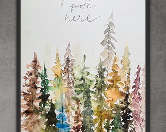Impresión personalizada con tu cita favorita. Añade tu cita preferida. Ilustración de árbol en acuarela. Impresión con cita personalizada.