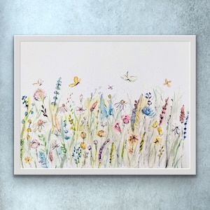 Wildflowers In Watercolour Art Print, Wildflowers and Butterflies Wall Art, All The Flowers Watercolour Print