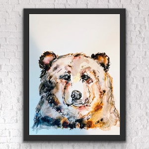 Watercolour Bear Prints, Polar Bear Print, Black Bear Painting, Bear Cub, Brown Bear, Series of Bear Painting Prints, Four Bear Prints