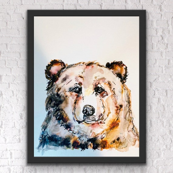 水彩クマの版画、ホッキョクグマの版画、ツキノワグマの絵画、子グマ