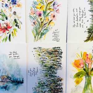 Lot de cartes de versets bibliques aquarelles, cartes d'art aquarelles bibliques, paquet de 6 cartes spirituelles d'encouragement assorties, cartes pliées