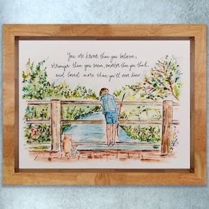 Eres más valiente de lo que crees Christopher Robin Pooh Bear Piglet Arte infantil, Winnie The Pooh Acuarela Amado más de lo que crees Obra de arte