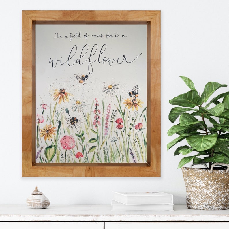 Bees and Wildflowers in Field of Roses She is A Wildflower Art Print ...