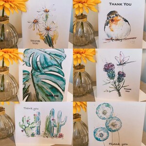 Lot de 6 cartes, assortiment de cartes de remerciement, carte de voeux 4 x 5 pouces, cartes aquarelle, carte oeuvre d'art originale, cartes colorées, lot de cartes,