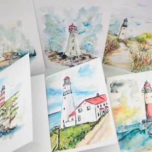 6 Watercolor Lighthoues, Watercolour Blank Lighthouse Cards, Watercolour Coastal  Greeting Cards, Watercolour Lighthouse Stationary Gifts