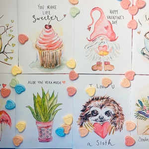 Lot de 8 cartes de Saint-Valentin aquarelles, jolies cartes de voeux illustrées de Saint-Valentin, cartes de correspondance je t'aime, lot de coeurs de papeterie