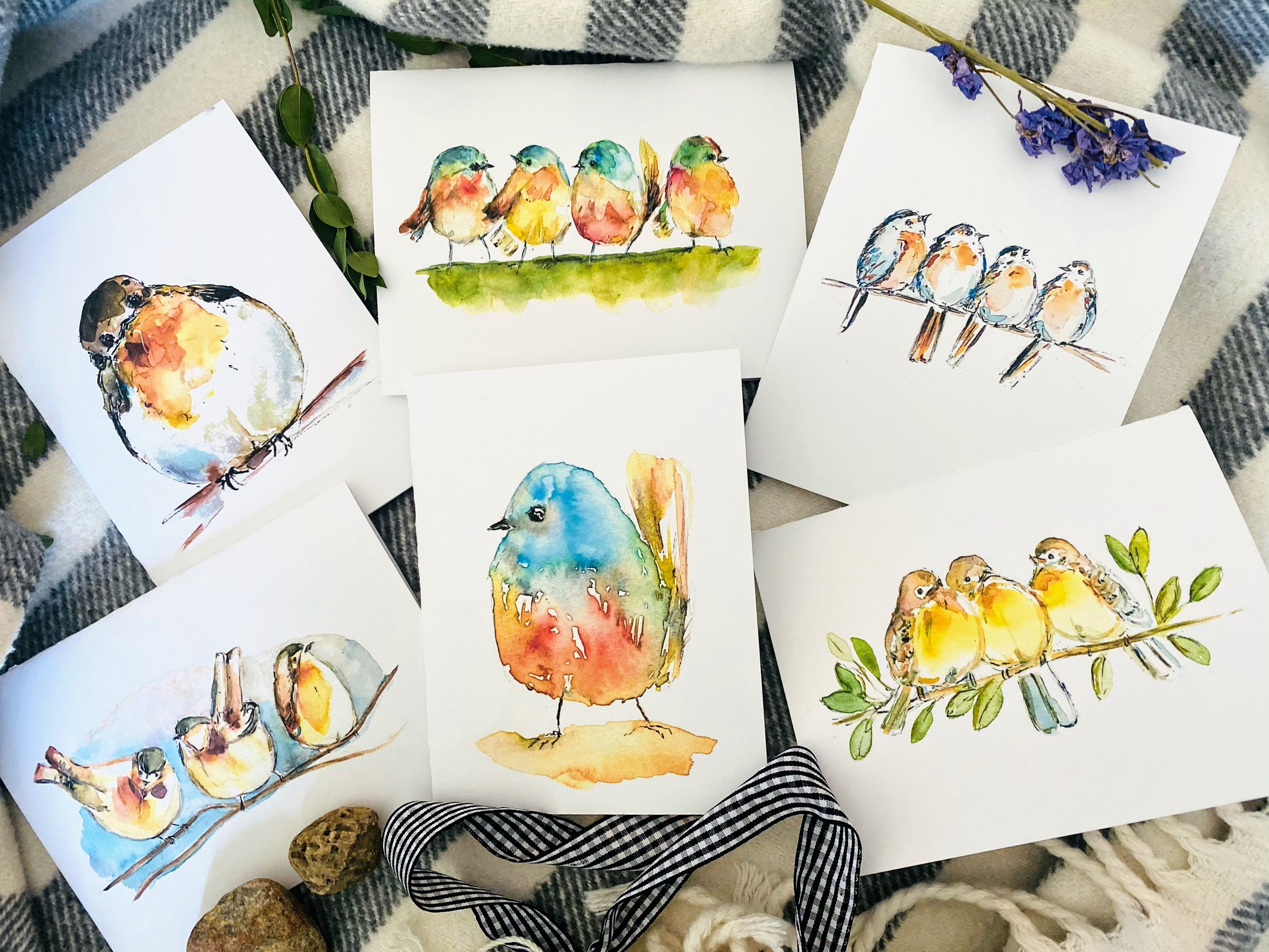 Pack of 6 Watercolour Folded Bird Art Cards Unique Blank Bird - Etsy Canada