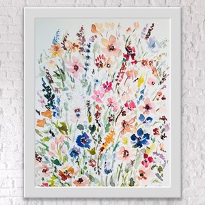 Kunst aan de muur aquarel wilde bloemen, illustratie van de wilde bloem met hoge stengel, aquarel bloemenprint, grillige bloemen schilderij print