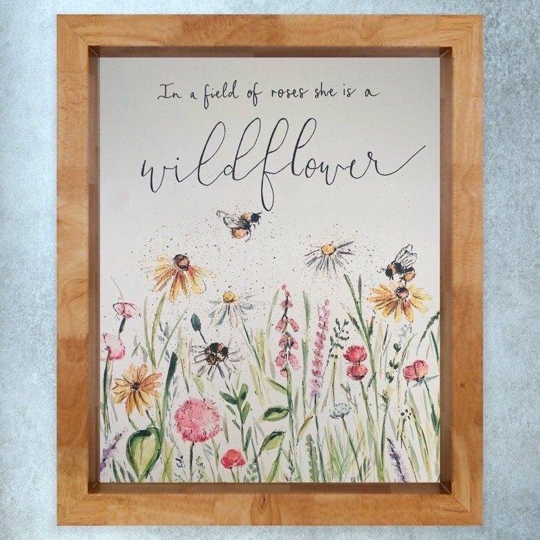 Bees and Wildflowers in Field of Roses She is A Wildflower Art Print ...